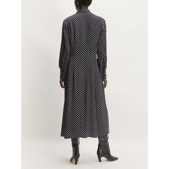 EVERLANE The Hammered Satin Shirt Dress Black Polka Dot Shirtdress Preppy Size 0 - Picture 8 of 15